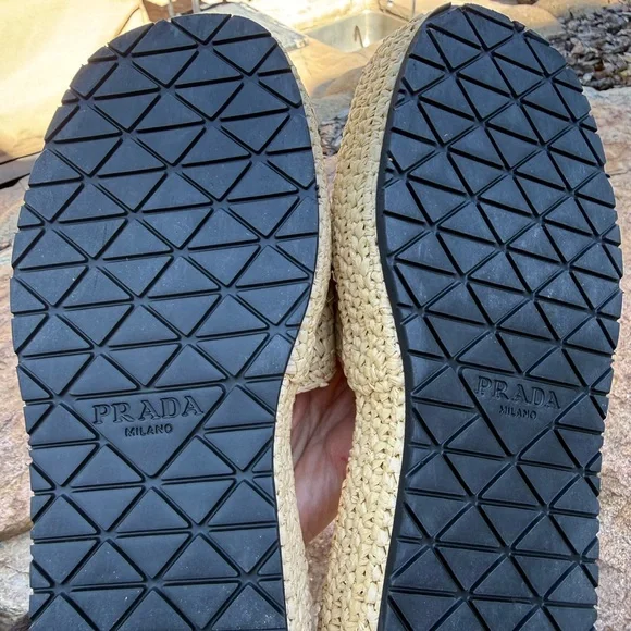 Genuine raffia crotchet PRADA summer Beige Woven Slides slippers - Picture 8 of 12